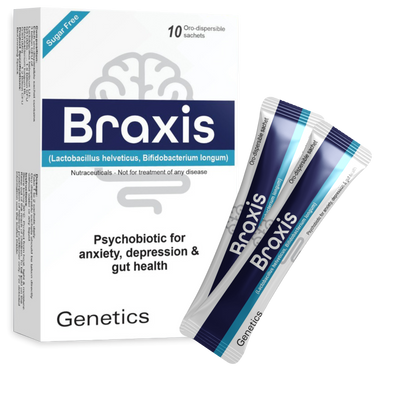 Braxis sachet - Psychobiotic supplement to improve mood, reduce stress and anxiety and reduce gastrointestinal discomfort. 