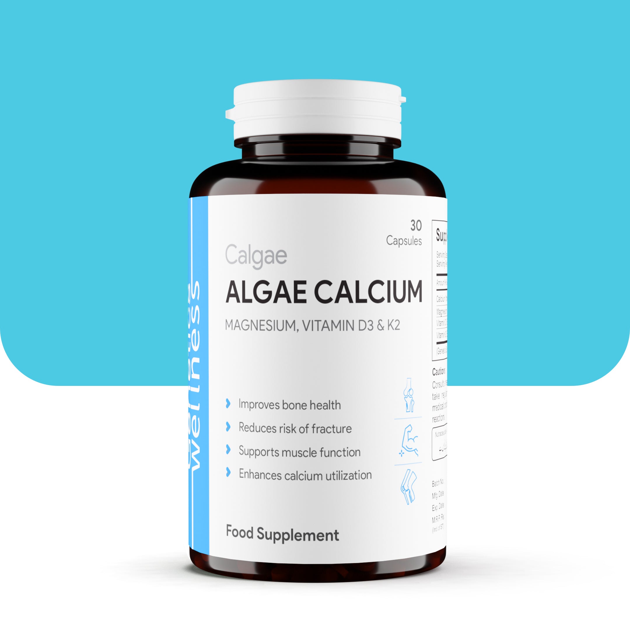 Calgae combines plant-based algae calcium with Vitamin D3, K2 and magnesium to support bone strength, mineral absorption and muscle health.