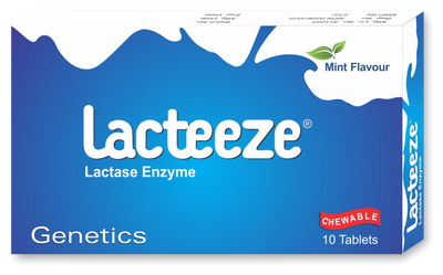 Mint flavored Lactase enzyme tablets for lactose intolerance and lactose malabsorption.
