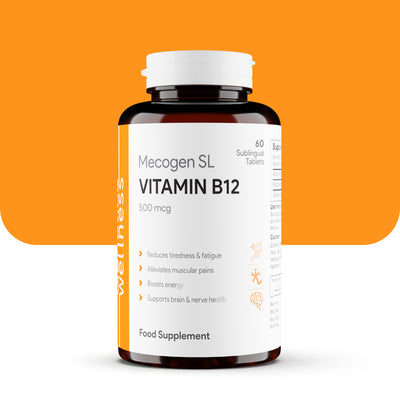 Sub-lingual vitamin B12 tablets to reduce tiredness, improve energy levels and promote nervous health. 